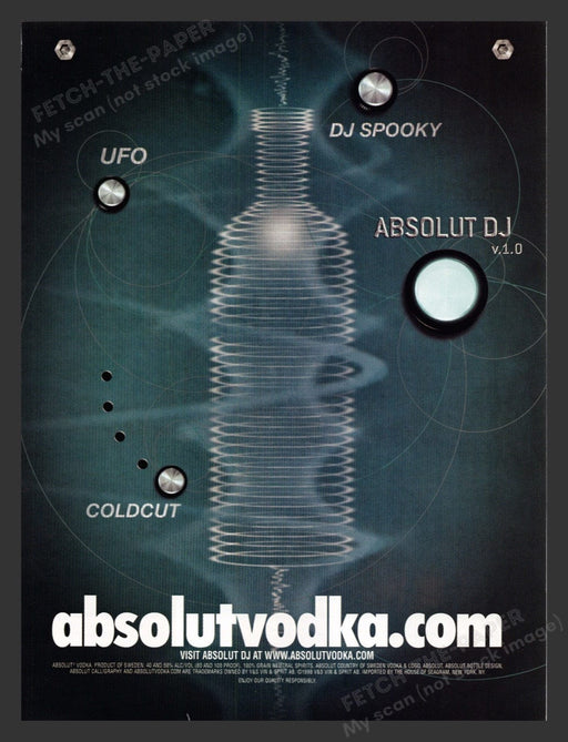 1998 Absolut Vodka DJ Print Advertisement Ad