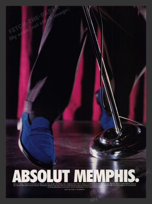 1999 Absolut Vodka Memphis Blue Suede Shoes Print Advertisement Ad