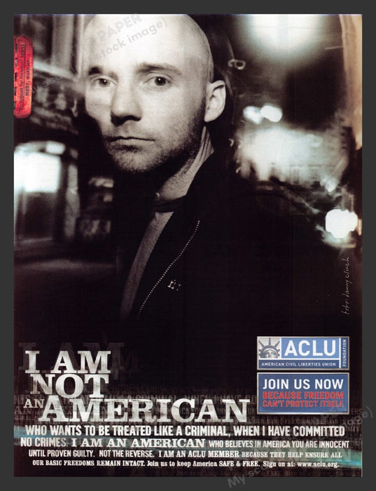2004 ACLU Innocent Until Proven Guilty Moby Musician Print Advertisement Ad