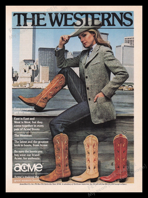 Acme Boot Co. 1970s Print Advertisement Ad 1978 Cowgirl City Model Fetch the Paper!