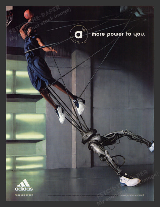 2002 Adidas Shoes Basketball More Power to You Dunking Robot Print Advertisement.