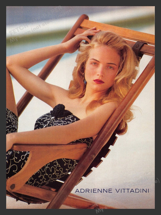 1988 Adrienne Vittadini Swimsuit Blonde Model Beach Chair Print Advertisement Ad