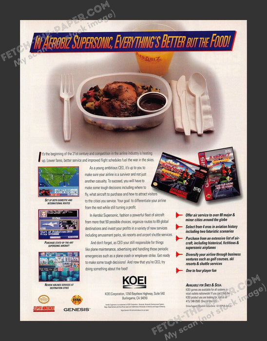 1994 Print Advertisement Aerobiz Super Nintendo Video Game Ad.