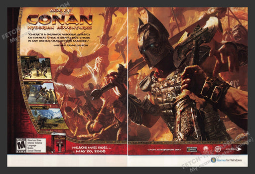 2008 Print Advertisement 2 Page Age of Conan: Hyborian Adventures Video Game Ad.