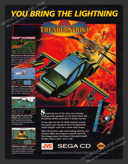 1991 Print Advertisement AH-3 ThunderStrike Video Game Ad.