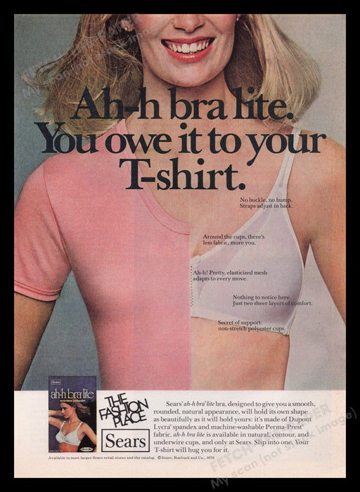 Ah-h Bra Lite Lingerie 1970s Print Advertisement Ad 1978 Fetch the Paper!