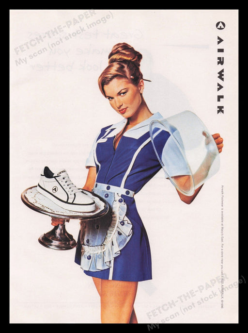 Airwalk Shoes 1990s Print Advertisement Ad 1996 Sexy Maid Platter Legs Fetch the Paper!