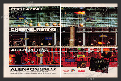 1993 Print Advertisement 2 Page Alien 3 Video Game Ad.