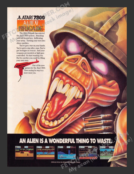 1990 Print Advertisement Alien Brigade Video Game Ad.