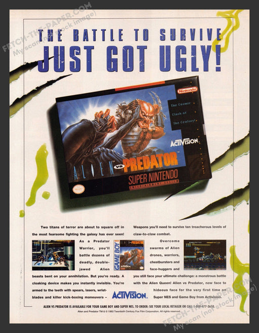 1993 Print Advertisement Alien vs. Predator Video Game Ad.