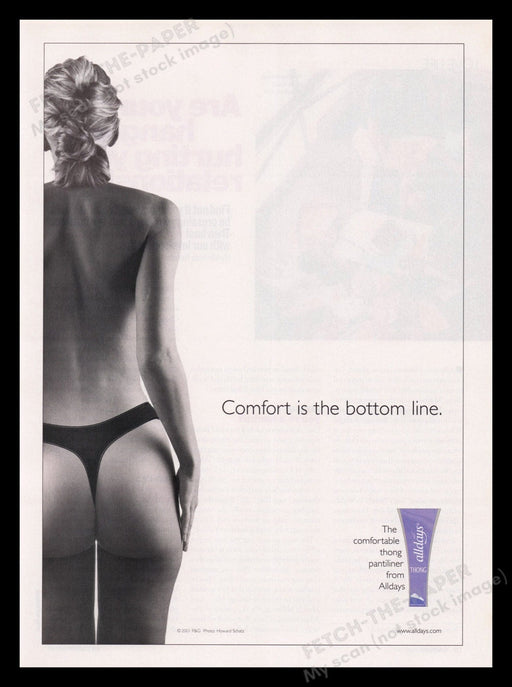 Alldays 2000s Print Advertisement Ad 2001 Thong Pantyliner Comfort Bottom Line Fetch the Paper!