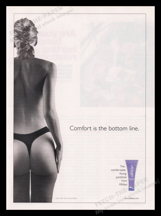 Alldays 2000s Print Advertisement Ad 2001 Thong Pantyliner Comfort Bottom Line Fetch the Paper!