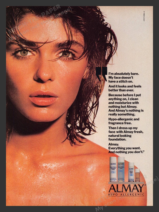 1987 Almay Hypo-Allergenic Sexy Brunette Print Advertisement Ad