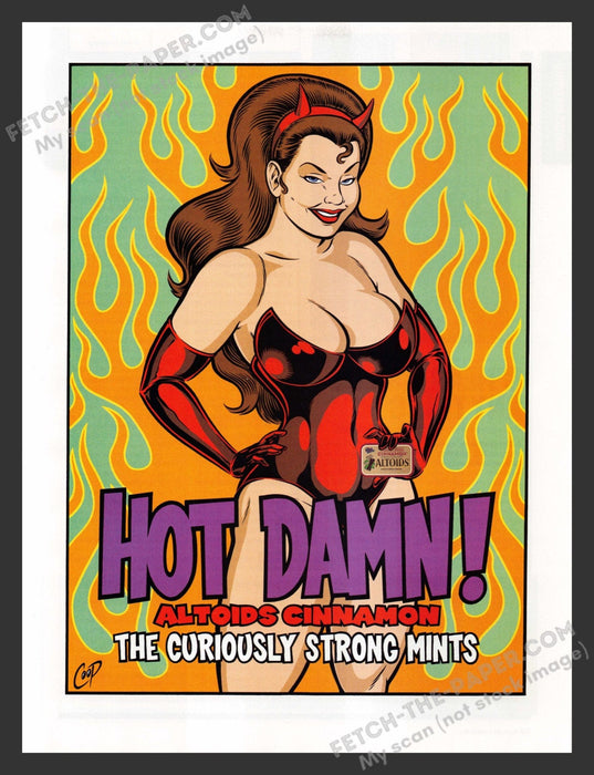2001 Print Advertisement Altoids Cinnamon Strong Mints Hot Damn! Coop Artist Ad.