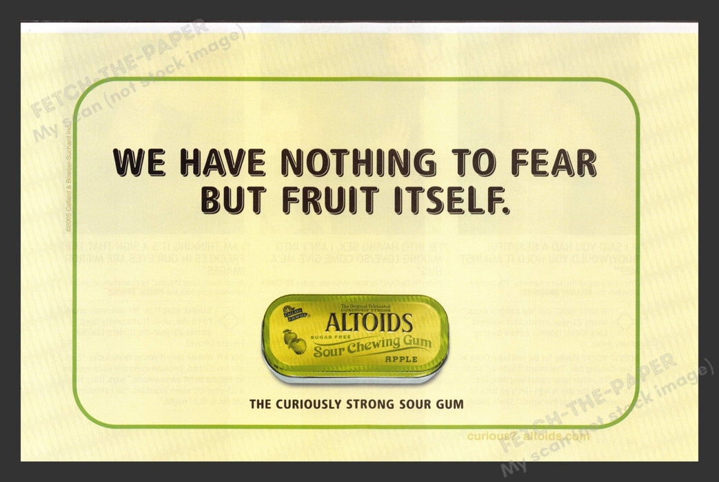 2005 Altoids Sour Chewing Gum We Have Nothing to Fear Print Advertisement Ad