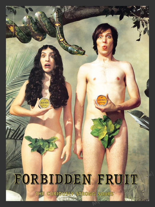2002 Altoids Strong Sours Forbidden Garden of Eden Fruit Print Advertisement Ad