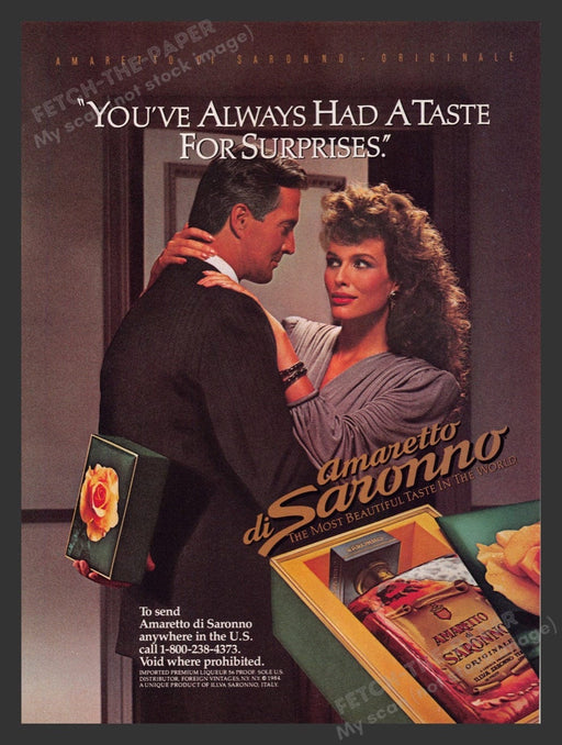 1984 Amaretto di Saronno Gift Box Holiday Couple Print Advertisement Ad