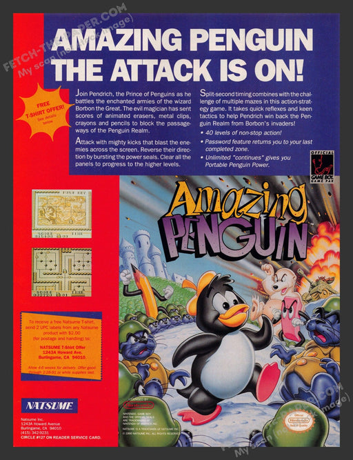 1990 Print Advertisement Amazing Penguin Video Game Ad.
