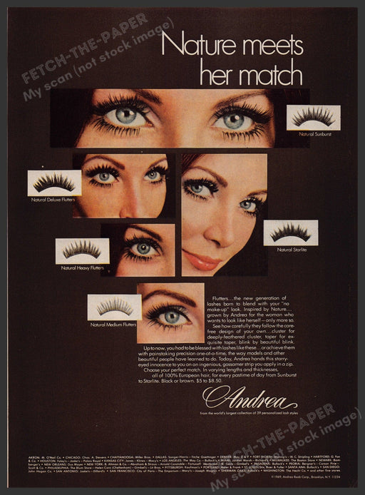 Andrea Flutters Fake Lashes 1960s Print Advertisement 1969 Cosmetics Fetch the Paper!