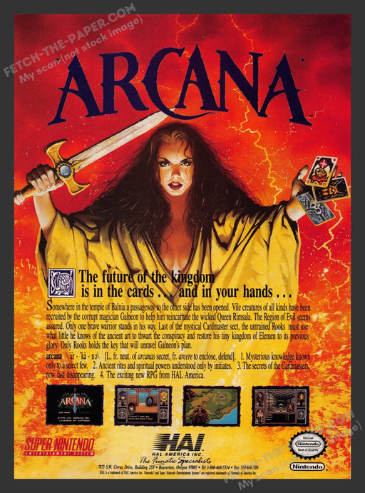 1992 Print Advertisement Arcana Video Game Ad.