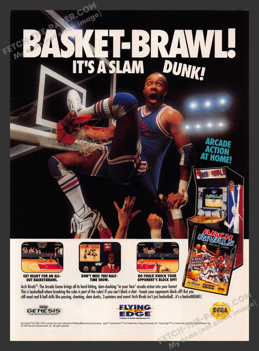 1992 Print Advertisement Arch Rivals Arcade Basketball Video Game Ad.