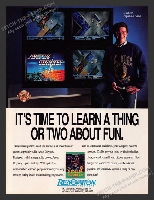 1991 Print Advertisement Arcus Odyssey Video Game Ad.