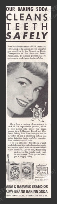 1948 Arm & Hammer Baking Soda Cleans Teeth Safely Print Advertisement Ad