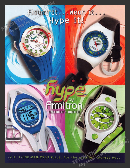2001 Print Advertisement Armitron Watches "Hype" Bright Fun Ad.