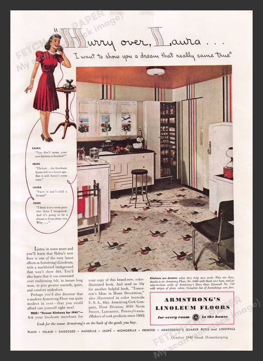 1940 Armstrong Linoleum Floors Kitchen No. 0466 Print Advertisement Ad