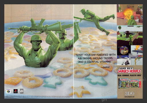 2000 Army Men: Sarge's Heroes Cereal Video Game Print Advertisement (2 Pages)