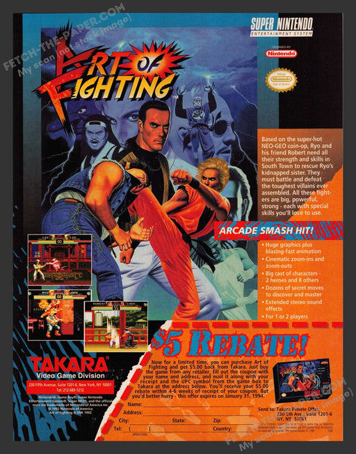 Art of Fighting Super Nintendo Video Game 1990s Print Advertisement Ad 1993 Fetch the Paper!