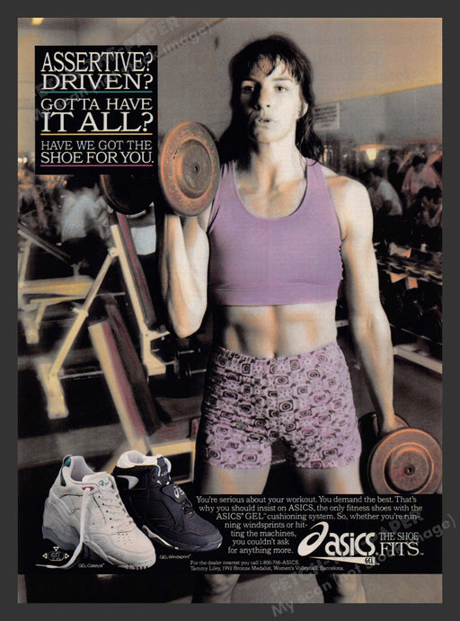 Asics Gel Shoes Woman Lifting Weights  1990s Print Advertisement Ad 1994 Fetch the Paper!