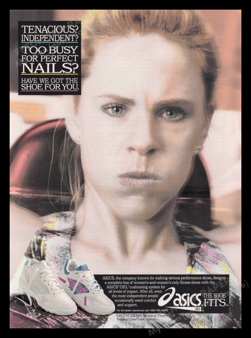 Asics Shoes 1990s Print Advertisement Ad 1994 Tenacious Female Athlete Fetch the Paper!