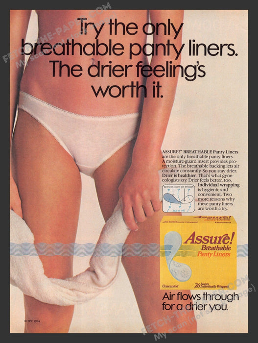 1984 Print Advertisement Assure! Breathable Panty Liners Ad.
