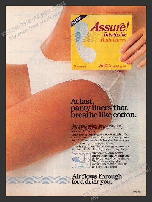1984 Print Advertisement Assure! Breathable Panty Liners Unscented Ad.