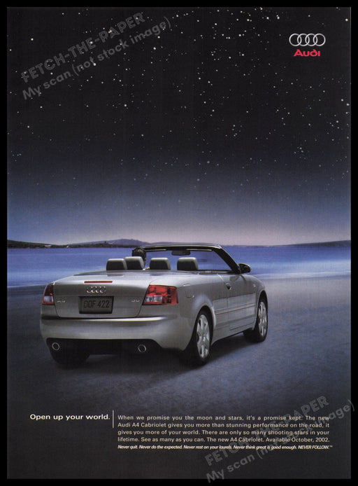 Audi A4 Cabriolet Car 2000s Print Advertisement Ad 2002 Star Light Nighttime Fetch the Paper!