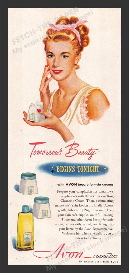 1948 Avon Cosmetics Creams Bedtime Routine Print Advertisement Ad