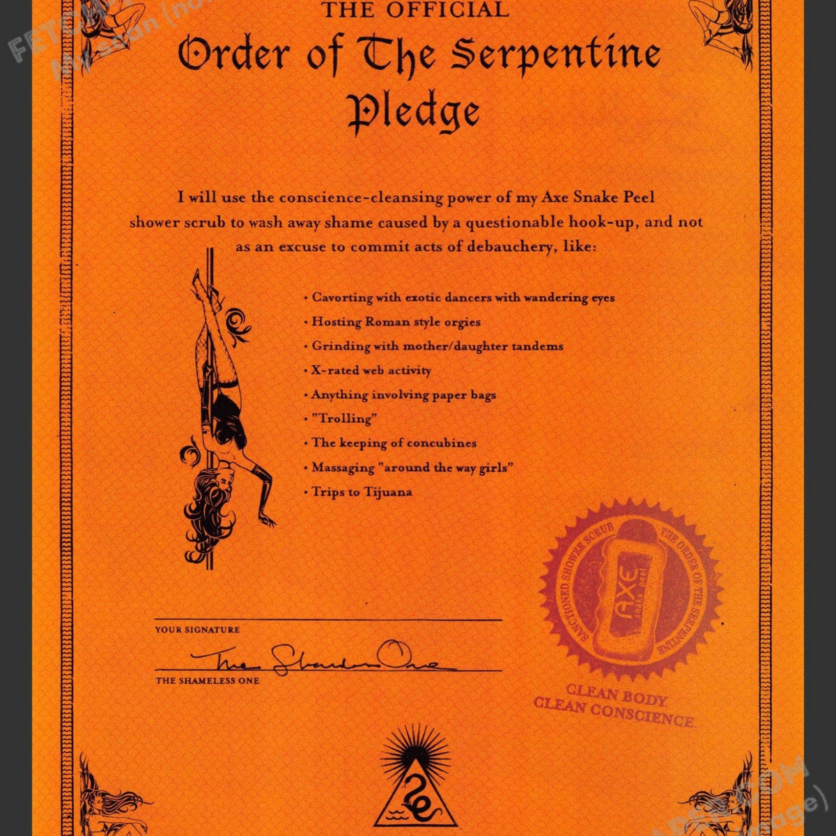 Axe Snake Peel 2006 Print Ad - Order of The Serpentine Pledge — Fetch ...