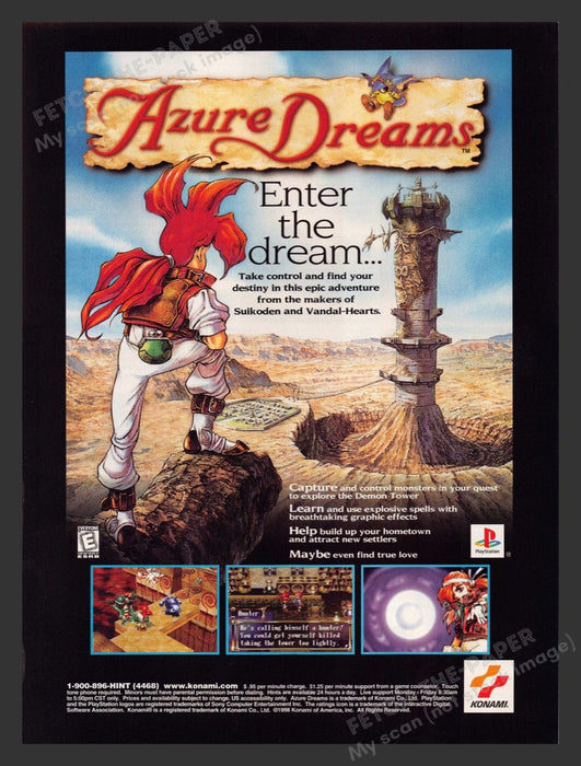 1998 Azure Dreams "Enter the dream" Video Game Print Advertisement