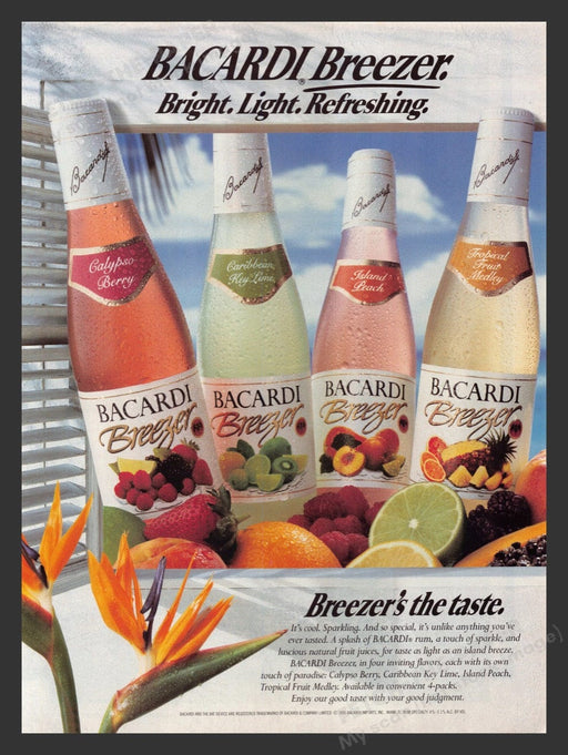 1990 Bacardi Breezer Sparkling Print Advertisement Ad