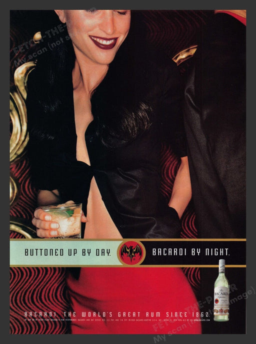 1999 Bacardi "Buttoned Up by Day Bacardi by Night" Print Advertisement Ad