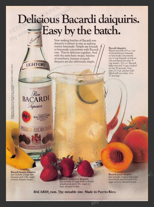 Bacardi Daiquiris Recipe 1980s Print Advertisement Ad 1983 Fetch the Paper!