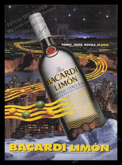 Bacardi Limon Rum 1990s Print Advertisement Ad 1996 Bridge City Rocks Magic Fetch the Paper!