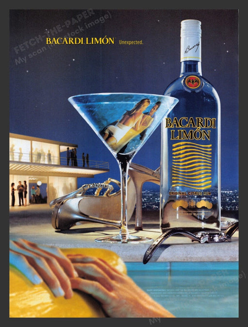2002 Bacardi Limon Rum Couple Pool Party Print Advertisement Ad