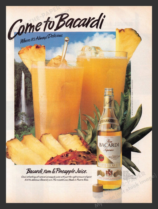 1988 Bacardi Pineapple Dark Dry Rum Print Advertisement Ad