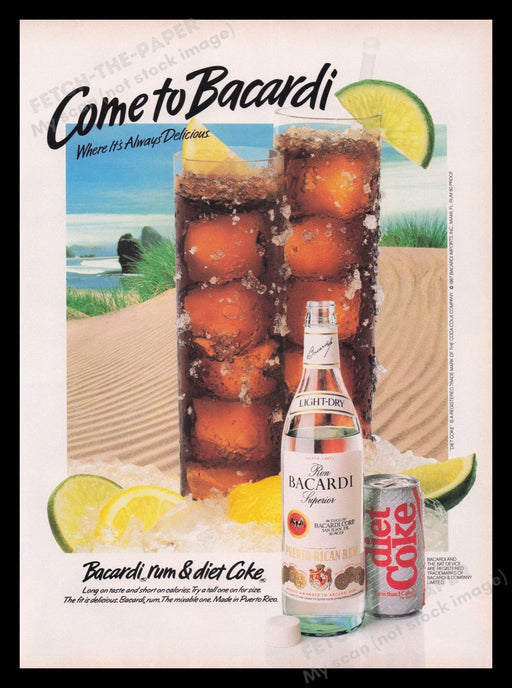 Bacardi Rum 1980s Print Advertisement Ad 1987 Diet Coke Fetch the Paper!