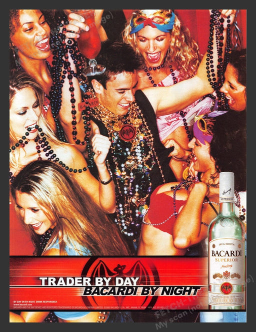 2003 Bacardi Rum "Trader by Day, Bacardi By Night" Print Advertisement Ad