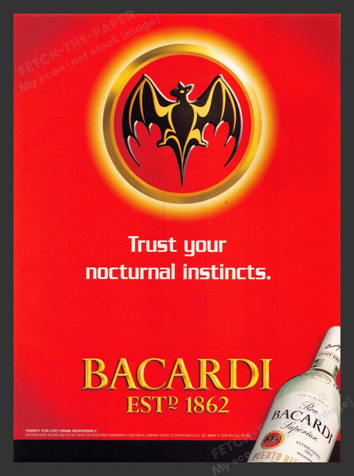 2000 Bacardi Rum "Trust Your Nocturnal Instincts" Print Advertisement Ad
