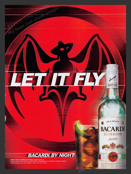 2002 Bacardi Superior Rum "Let if Fly" Print Advertisement Ad.