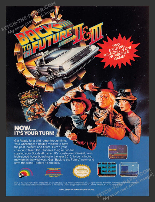 1990 Print Advertisement Back to the Future II & III Video Game Ad.